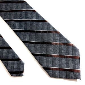 Jones New York Gray Striped Woven Polka Dot Brown Polyester‎ Viscose Tie